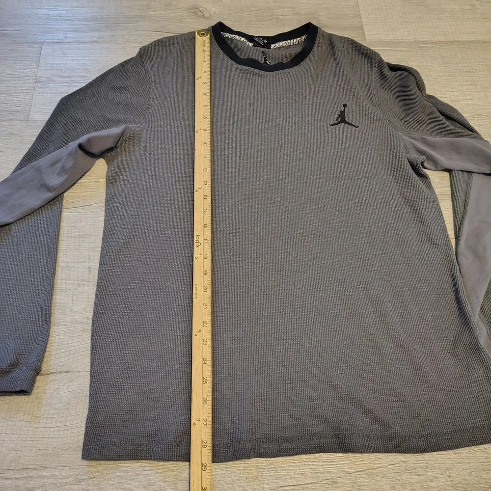 Jordan Mens XL Gray Waffle Knit Thermal Long Sleeve Jumpman Shirt Charcoal